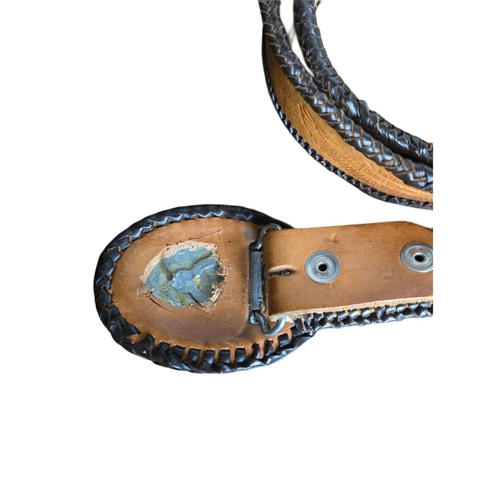 Vintage Harley Davidson USA Leather Eagle Belt 41" 2" Wide Braided Biker - Picture 3 of 8